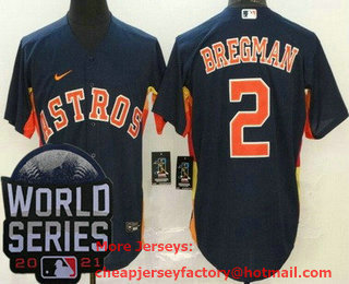 Men's Houston Astros #2 Alex Bregman Navy 2021 World Series Stitched Cool Base Nike Jersey