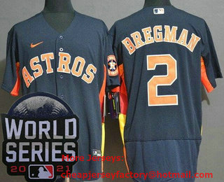 Men's Houston Astros #2 Alex Bregman Navy 2021 World Series Stitched Flex Base Nike Jersey