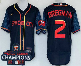 Men's Houston Astros #2 Alex Bregman Navy City 2022 World Series Champions Authentic Jersey