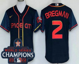 Men's Houston Astros #2 Alex Bregman Navy City 2022 World Series Champions Cool Base Jersey