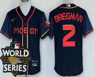 Men's Houston Astros #2 Alex Bregman Navy City 2022 World Series Cool Base Jersey