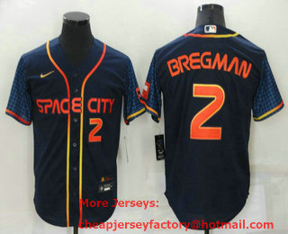 Men's Houston Astros #2 Alex Bregman Number 2022 Navy Blue City Connect Cool Base Stitched Jersey