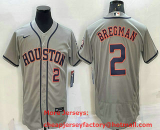 Men's Houston Astros #2 Alex Bregman Number Grey Stitched MLB Flex Base Nike Jersey