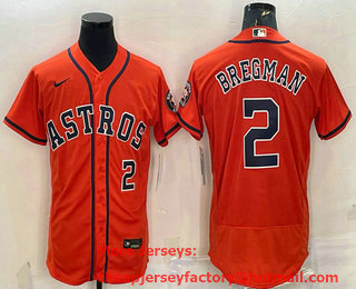 Men's Houston Astros #2 Alex Bregman Number Orange Stitched MLB Flex Base Nike Jersey