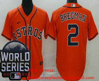 Men's Houston Astros #2 Alex Bregman Orange 2021 World Series Stitched Cool Base Nike Jersey