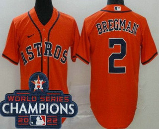 Men's Houston Astros #2 Alex Bregman Orange 2022 World Series Champions Cool Base Jersey
