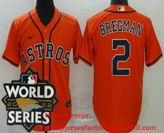 Men's Houston Astros #2 Alex Bregman Orange 2022 World Series Cool Base Jersey