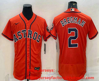 Men's Houston Astros #2 Alex Bregman Orange Stitched MLB Flex Base Nike Jersey