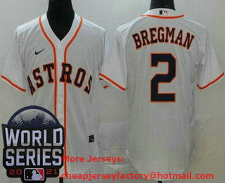 Men's Houston Astros #2 Alex Bregman White 2021 World Series Stitched Cool Base Nike Jersey