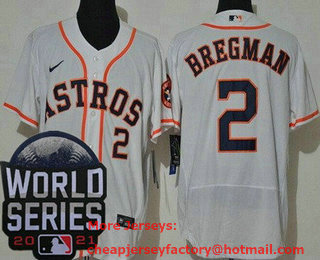 Men's Houston Astros #2 Alex Bregman White 2021 World Series Stitched Flex Base Nike Jersey