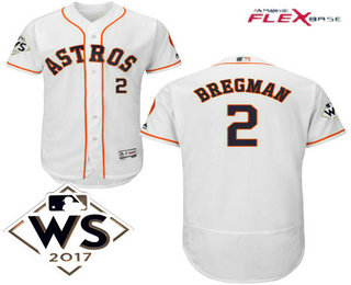 Men's Houston Astros #2 Alex Bregman White Home 2017 World Series Patch Flex Base MLB Jersey