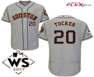 Men's Houston Astros #20 Preston Tucker Gray Road 2017 World Series Patch Flex Base MLB Jersey