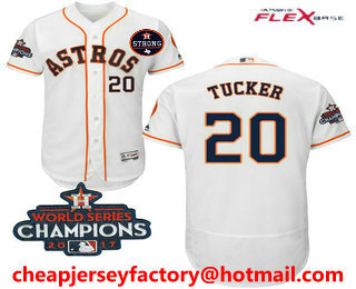 Men's Houston Astros #20 Preston Tucker White Home 2017 World Series Champions And Strong Patch Flex Base MLB Jersey