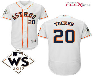 Men's Houston Astros #20 Preston Tucker White Home 2017 World Series Patch Flex Base MLB Jersey