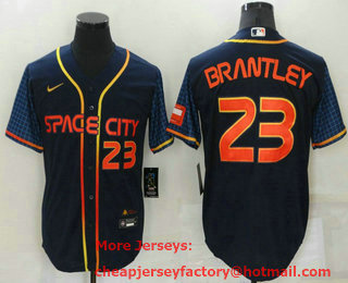 Men's Houston Astros #23 Michael Brantley Number 2022 Navy Blue City Connect Cool Base Stitched Jersey