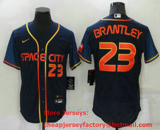 Men's Houston Astros #23 Michael Brantley Number 2022 Navy Blue City Connect Flex Base Stitched Baseball Jersey