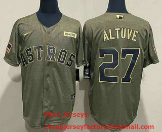 Men's Houston Astros #27 Jose Altuve 2021 Olive Salute To Service Limited Stitched Jersey