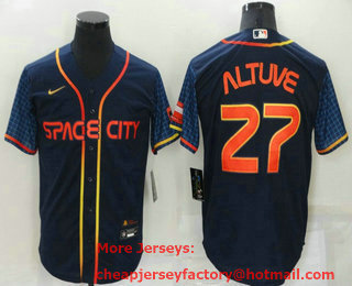 Men's Houston Astros #27 Jose Altuve 2022 Navy Blue City Connect Cool Base Stitched Jersey