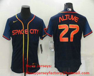 Men's Houston Astros #27 Jose Altuve 2022 Navy Blue City Connect Flex Base Stitched Baseball Jersey