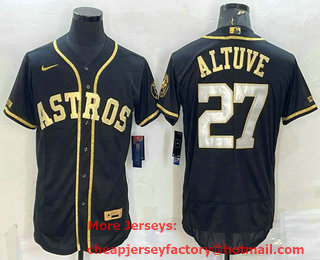 Men's Houston Astros #27 Jose Altuve Black Gold Flex Base Stitched Jersey
