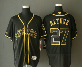 Men's Houston Astros #27 Jose Altuve Black Gold Stitched MLB Flex Base Jersey