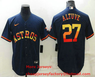 Men's Houston Astros #27 Jose Altuve Navy Blue Rainbow Stitched MLB Cool Base Nike Jersey