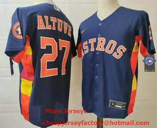 Men's Houston Astros #27 Jose Altuve Navy Blue Team Logo Stitched MLB Flex Base Nike Jersey