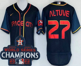 Men's Houston Astros #27 Jose Altuve Navy City 2022 World Series Champions Authentic Jersey