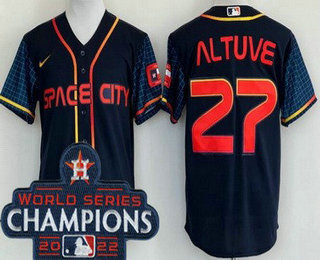 Men's Houston Astros #27 Jose Altuve Navy City 2022 World Series Champions Cool Base Jersey
