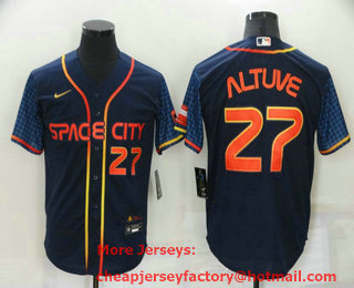 Men's Houston Astros #27 Jose Altuve Number 2022 Navy Blue City Connect Cool Base Stitched Jersey