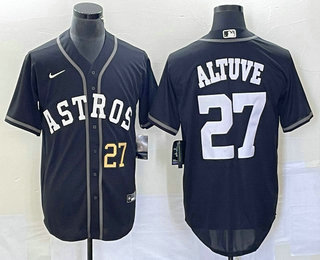 Men's Houston Astros #27 Jose Altuve Number Black Cool Base Stitched Baseball Jersey 21
