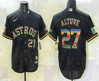 Men's Houston Astros #27 Jose Altuve Number Black Rainbow World Serise Champions Patch Cool Base Stitched Jersey
