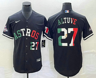 Men's Houston Astros #27 Jose Altuve Number Mexico Black Cool Base Stitched Baseball Jersey 11