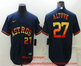 Men's Houston Astros #27 Jose Altuve Number Navy Blue Rainbow Stitched MLB Cool Base Nike Jersey