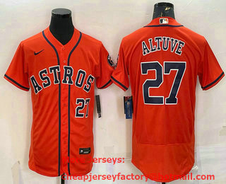 Men's Houston Astros #27 Jose Altuve Number Orange Stitched MLB Flex Base Nike Jersey