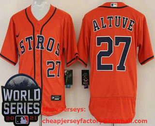Men's Houston Astros #27 Jose Altuve Orange 2021 World Series Stitched Flex Base Nike Jersey