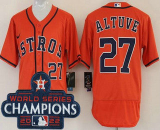Men's Houston Astros #27 Jose Altuve Orange 2022 World Series Champions Authentic Jersey
