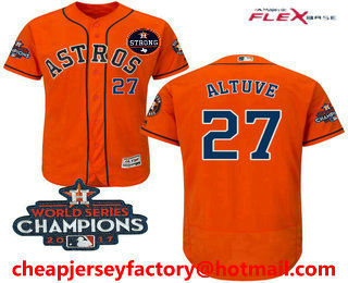 Men's Houston Astros #27 Jose Altuve Orange Alternate 2017 World Series Champions And Strong Patch Flex Base MLB Jersey