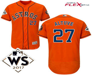 Men's Houston Astros #27 Jose Altuve Orange Alternate 2017 World Series Patch Flex Base MLB Jersey