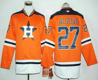 Men's Houston Astros #27 Jose Altuve Orange Long Sleeve Baseball Jersey