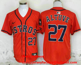 Men's Houston Astros #27 Jose Altuve Orange With Patch Stitched Limited Cool Base Nike Jersey