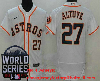 Men's Houston Astros #27 Jose Altuve White 2021 World Series Stitched Flex Base Nike Jersey