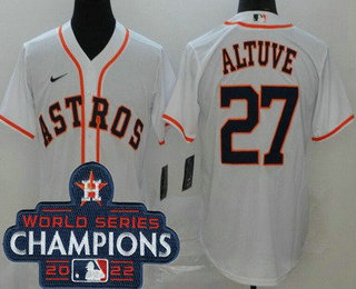 Men's Houston Astros #27 Jose Altuve White 2022 World Series Champions Cool Base Jersey