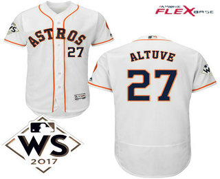 Men's Houston Astros #27 Jose Altuve White Home 2017 World Series Patch Flex Base MLB Jersey