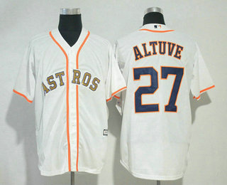 Men's Houston Astros #27 Jose Altuve White With Handwork Sequin Fashion Astros Logo Stitched MLB Cool Base MLB Jersey