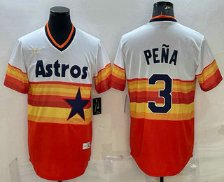 Men's Houston Astros #3 Jeremy Pena Orange Rainbow Cool Base Stitched Jersey