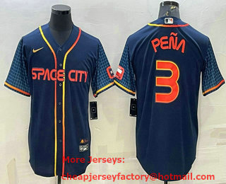 Men's Houston Astros #3 Jeremy Pena 2022 Navy Blue City Connect Cool Base Stitched Jersey