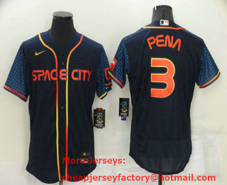 Men's Houston Astros #3 Jeremy Pena 2022 Navy Blue City Connect Flex Base Stitched Baseball Jersey