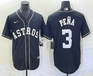 Men's Houston Astros #3 Jeremy Pena Black Cool Base Stitched Baseball Jersey 21