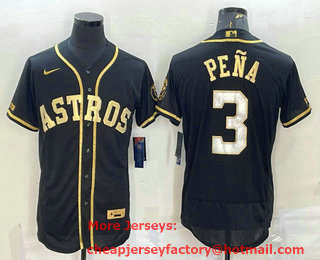 Men's Houston Astros #3 Jeremy Pena Black Gold Flex Base Stitched Jersey
